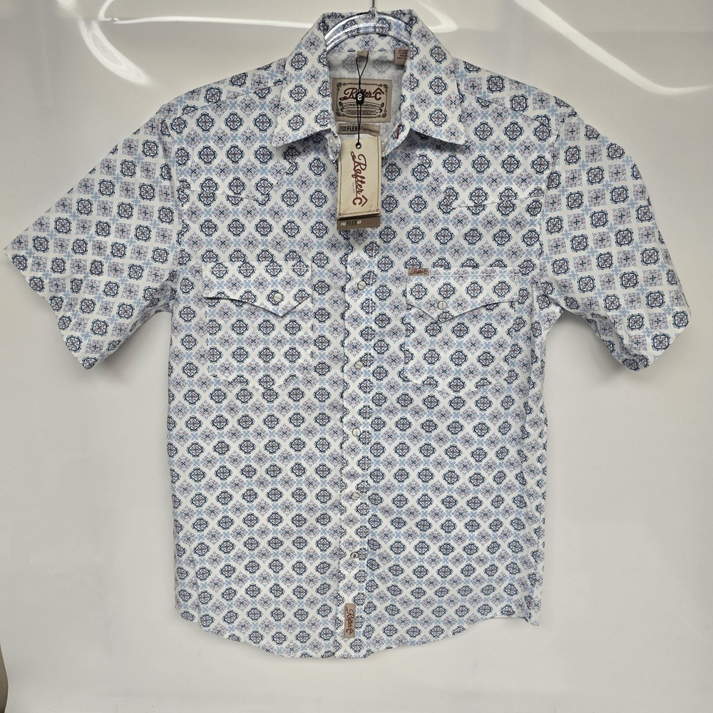 Rafter C Shirt Mens White Pro Flex 45 Performance Geometric Western Cowboy Small